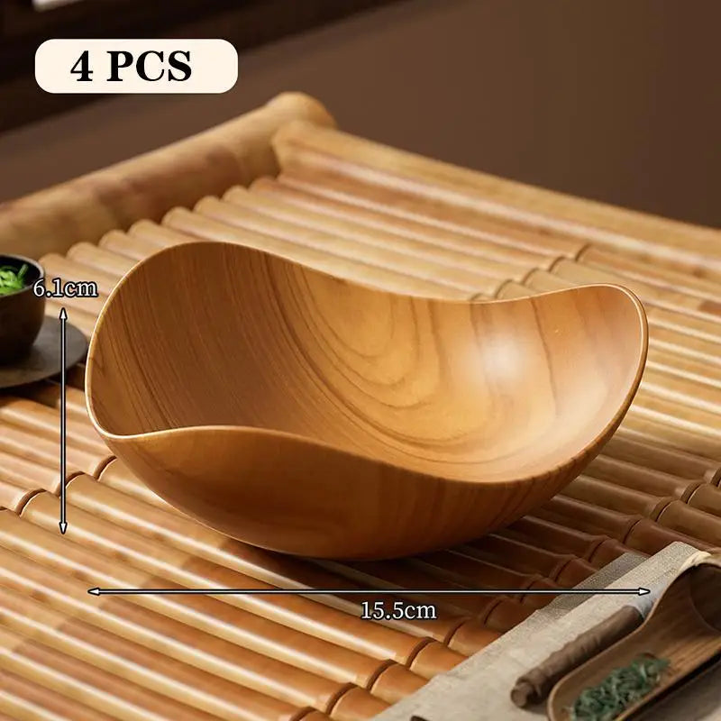 4/8PCS Wood Grain Plastic Bowl - Multifunctional Salad Fruit Candy Container For Party Gathering Table Supplies Oasis Select A3