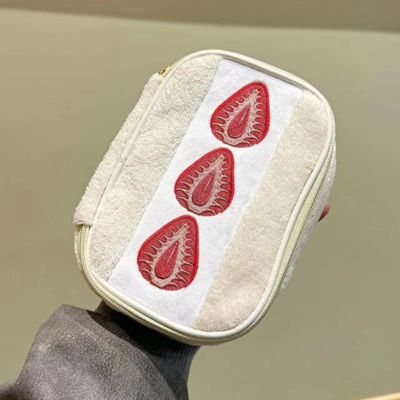 Strawberry Embroidered Cosmetic Bag Portable Travel Organizer For Makeup Skincare Essentials And Daily Toiletries Storage Oasis Select