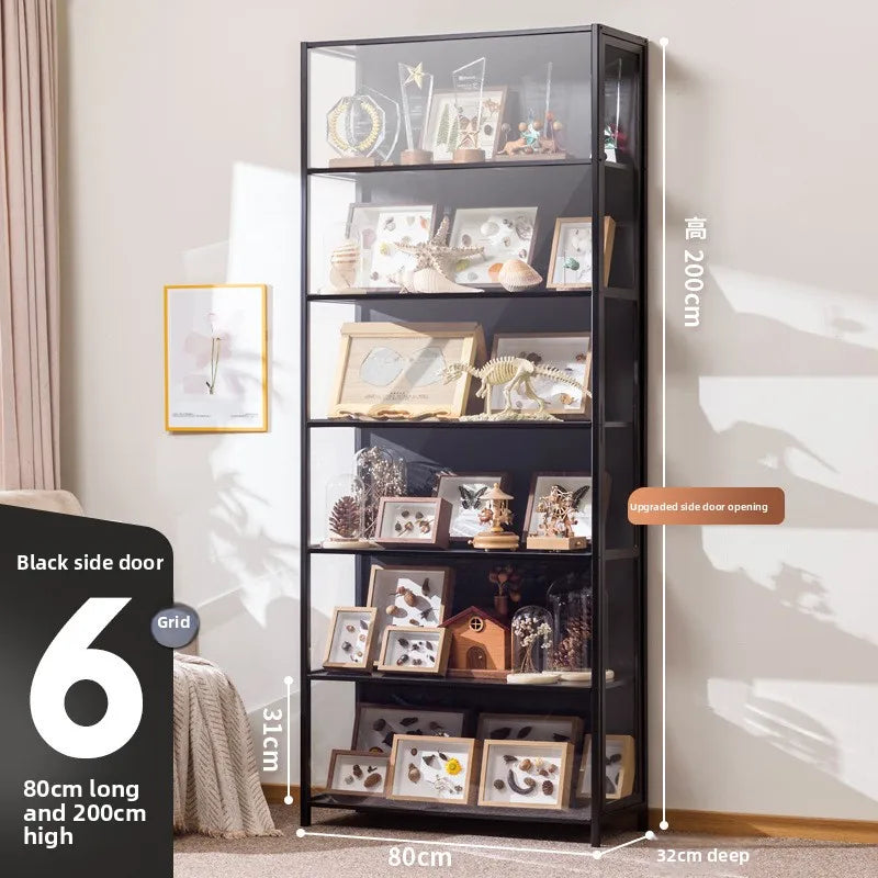 Figure Cabinet Transparent Lego Display Cabinet Household Blind Box Ornament Specimen Storage Secondary Yuan Pain Cabinet Oasis Select Black six door 80