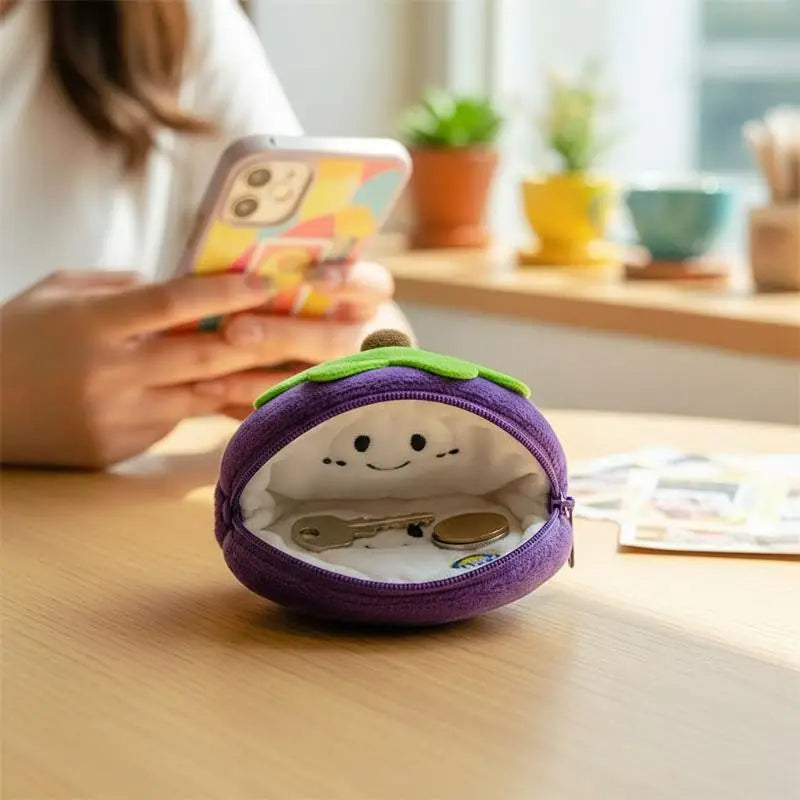 Fruit Series Plush Coin Purse Cute Soft Mini Wallet Key Card Organizer for Girls Daily Carry Accessory Oasis Select