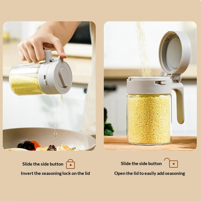 SU Household Kitchen Moisture-Proof Seasoning Jar Salt Container 2 In 1 Glass Spice Bottle Spoon Separation Glass Seasoning Can Oasis Select