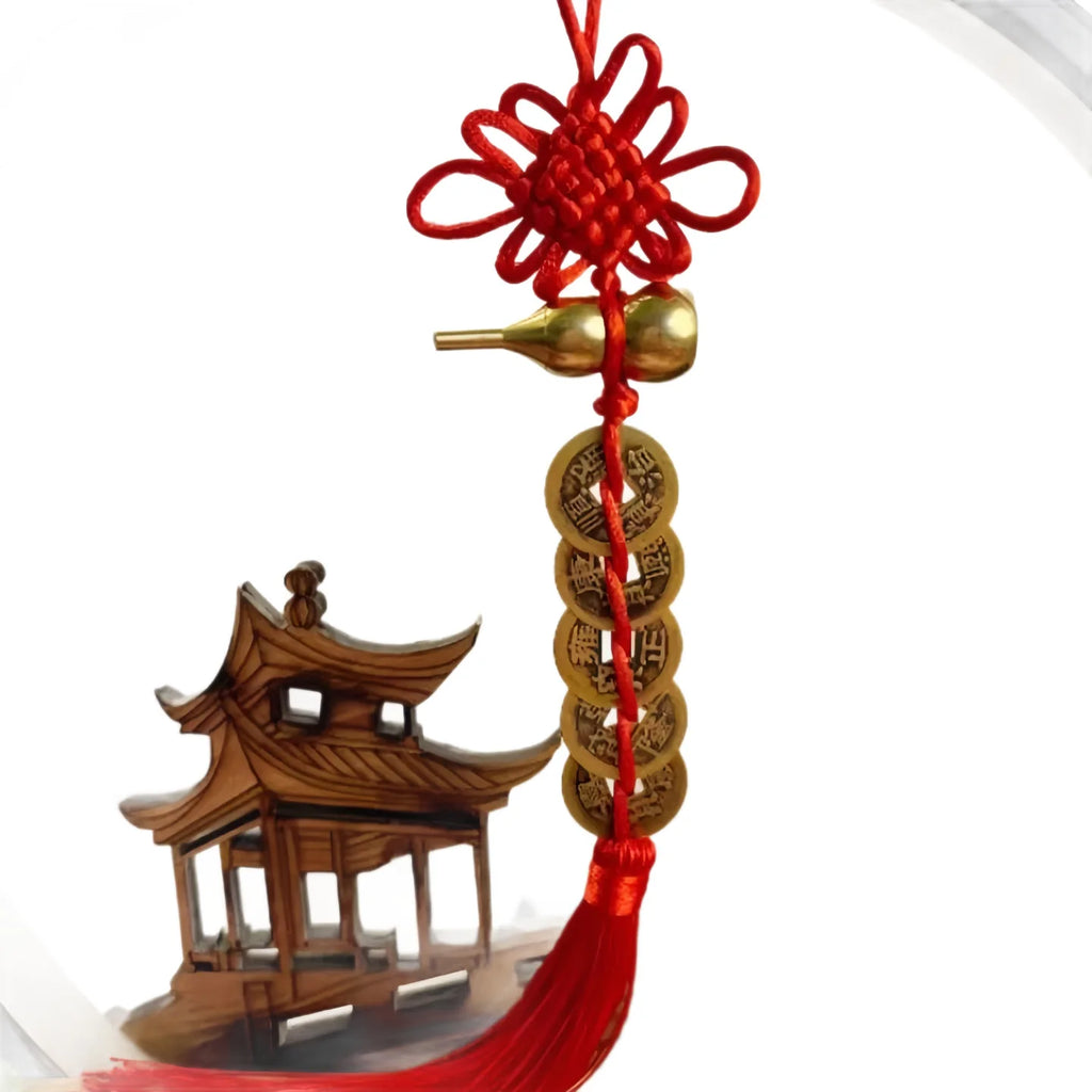 Five Emperor Coins Hanging Ornament with Copper Gourd Door Facing Car Charm Authentic Chinese Knot Home Decor Accessory Oasis Select