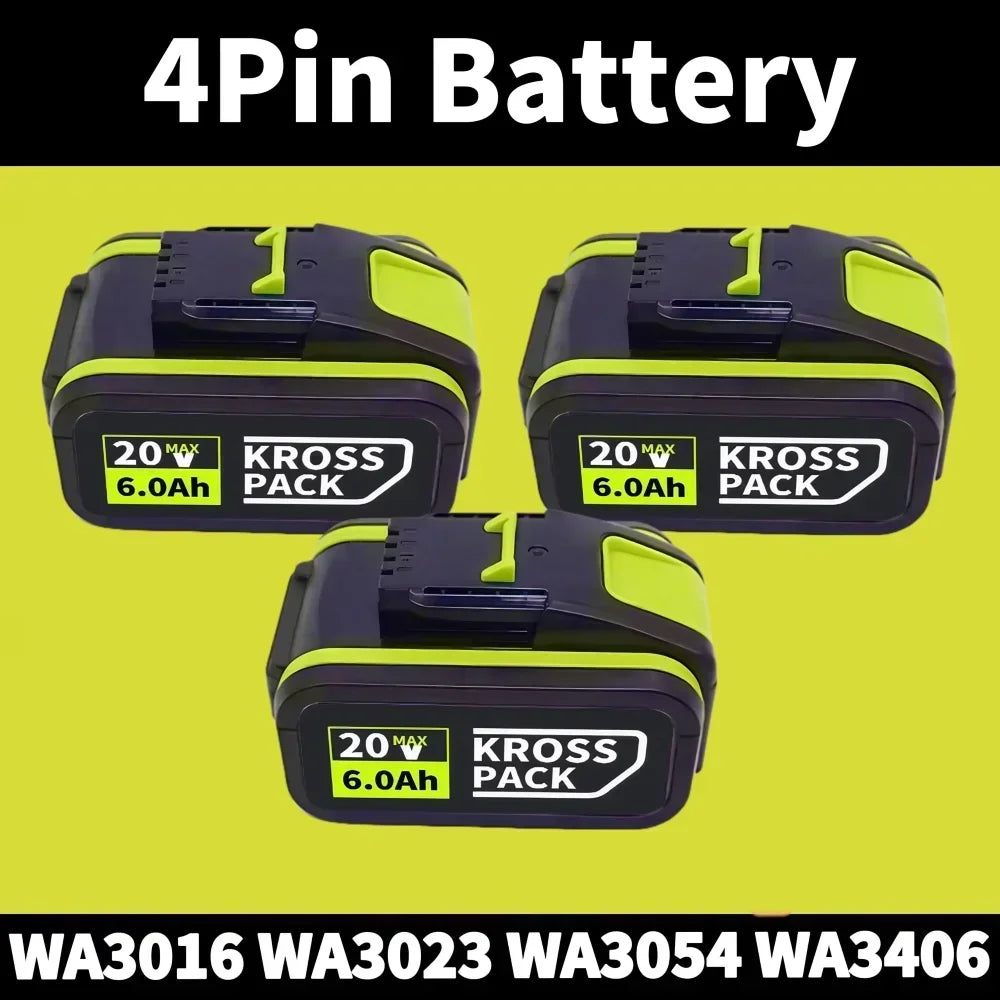 20v 6.0Ah/8.0Ah Li-ion Battery for Worx WA3553/WA3551 20V Cordless Power Tool Battery WA3572 WX390 WX176 WX178 WU268 with LED Oasis Select B -6.0Ah 3pcs