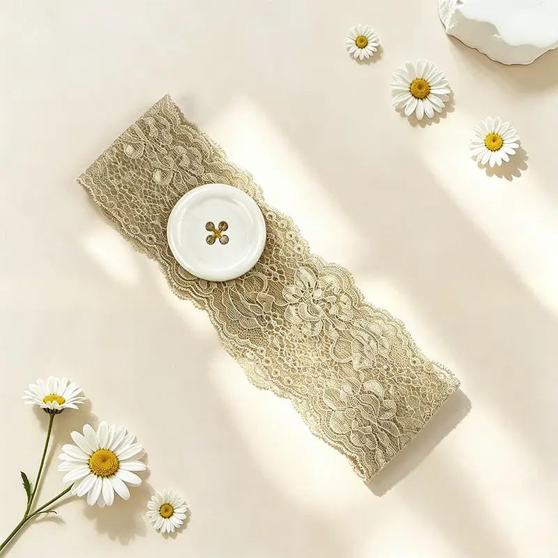 Y2K Lace Button Headband – Colorful Oversized Women's Style Fashion Headband Oasis Select A7
