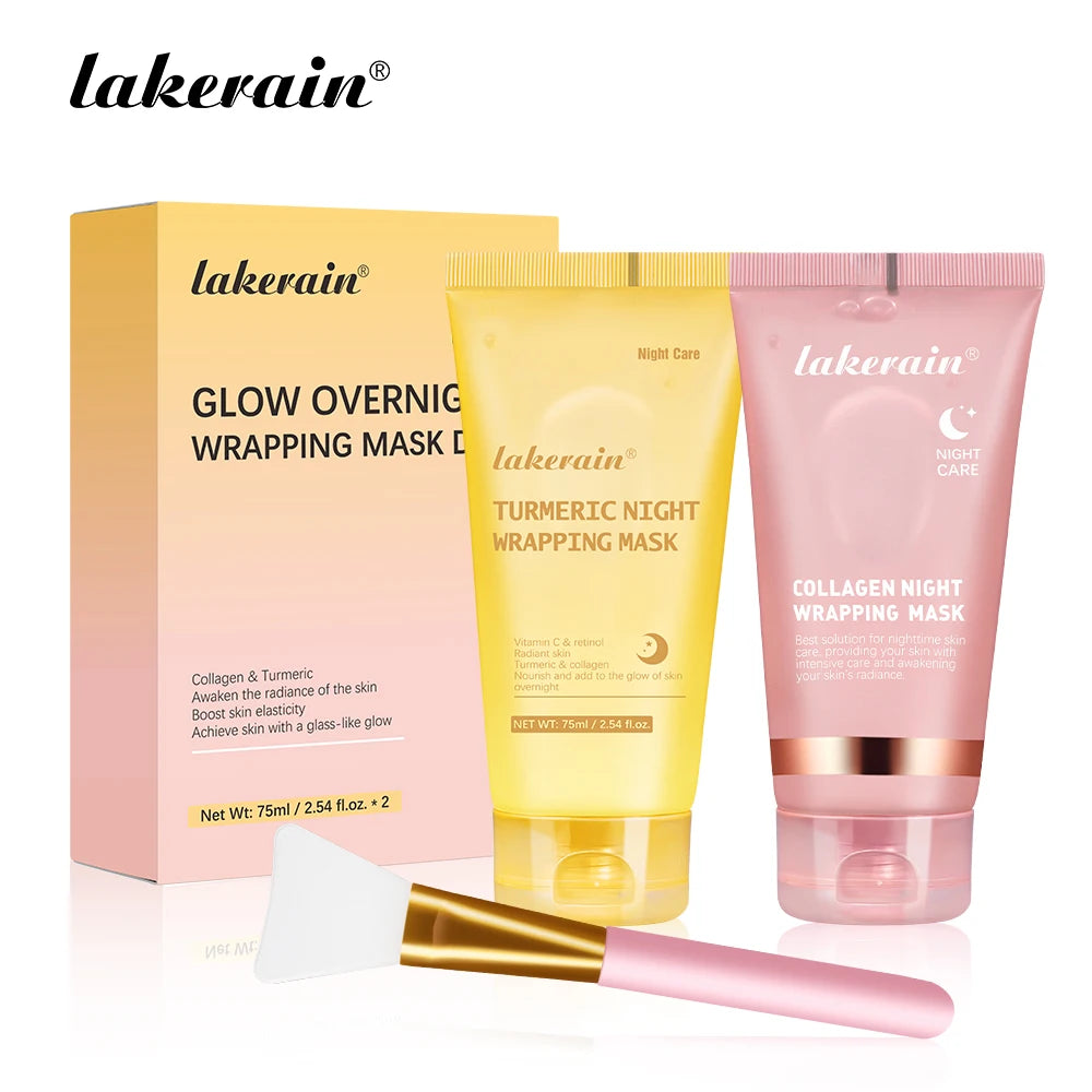 Collagen Overnight Wrapping Peel Off Facial Mask, Korean Collagen Night Wrapping Mask Deeply Hydrates Night Care Mask Cream 75ml Oasis Select SET 2