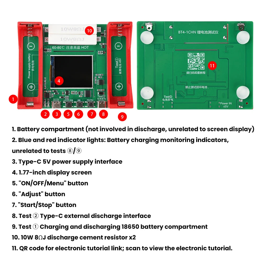 BT4-1CHN 21700 Battery Capacity Tester Single Channel Type C 1 Channel Battery Capacity Tester Electronic Load Tester Oasis Select