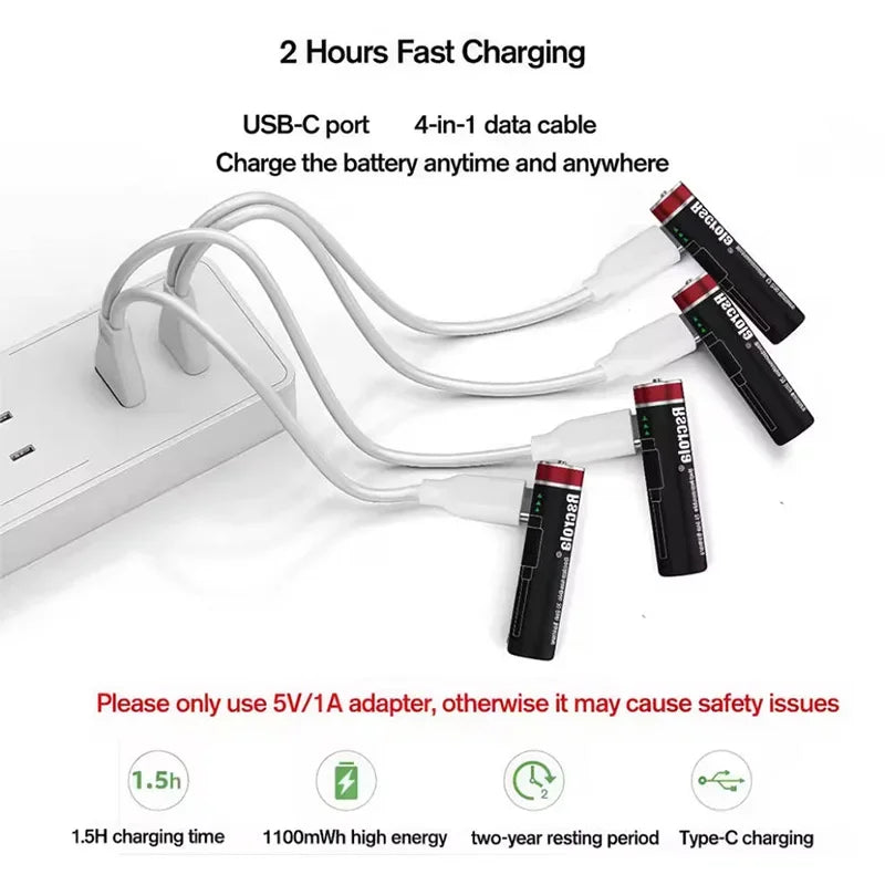 AAA Rechargeable Battery 1.5V 8000mAh Li-ion Batteries with USB Direct Charge Port for Remote Control Toy Mouse Keyboard+Cable Oasis Select