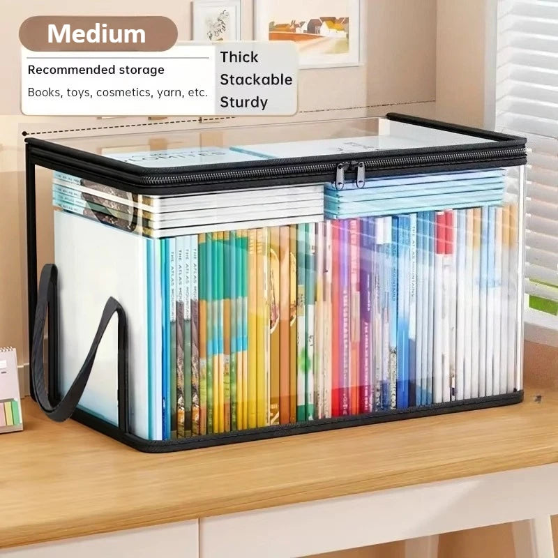 Clear PVC Storage Box | Flip-Top Lid & View Window | Multi-Use Organizer for Toys, Crafts & Supplies | Stationery File Storage Oasis Select Transparent Medium
