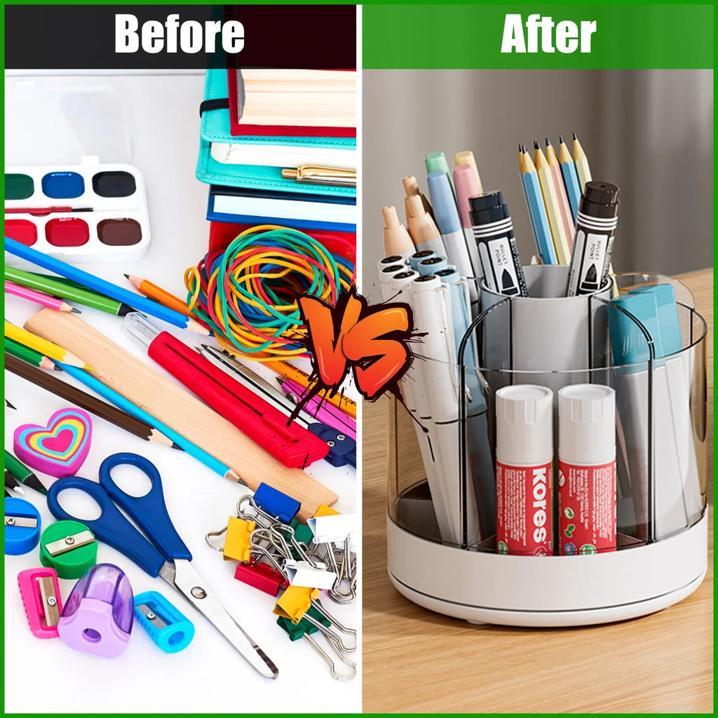 360° Rotating Pencil Organizer Large Capacity Round Desktop Storage Holder with 6 Compartments Cosmetic Brush Organizer Oasis Select