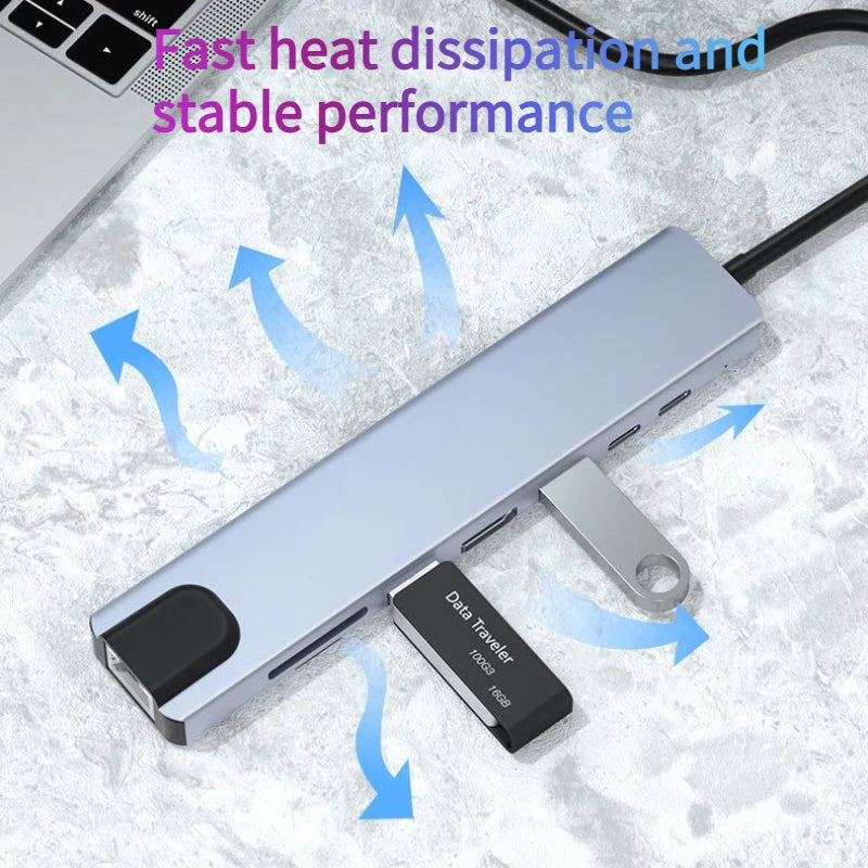 USB C HUB 8in1 Type C 3.0 to HDMI-compatible Docking Station PD Fast Charge 4K HDMI Adapter Splitter For MacBook Phone Computer Oasis Select