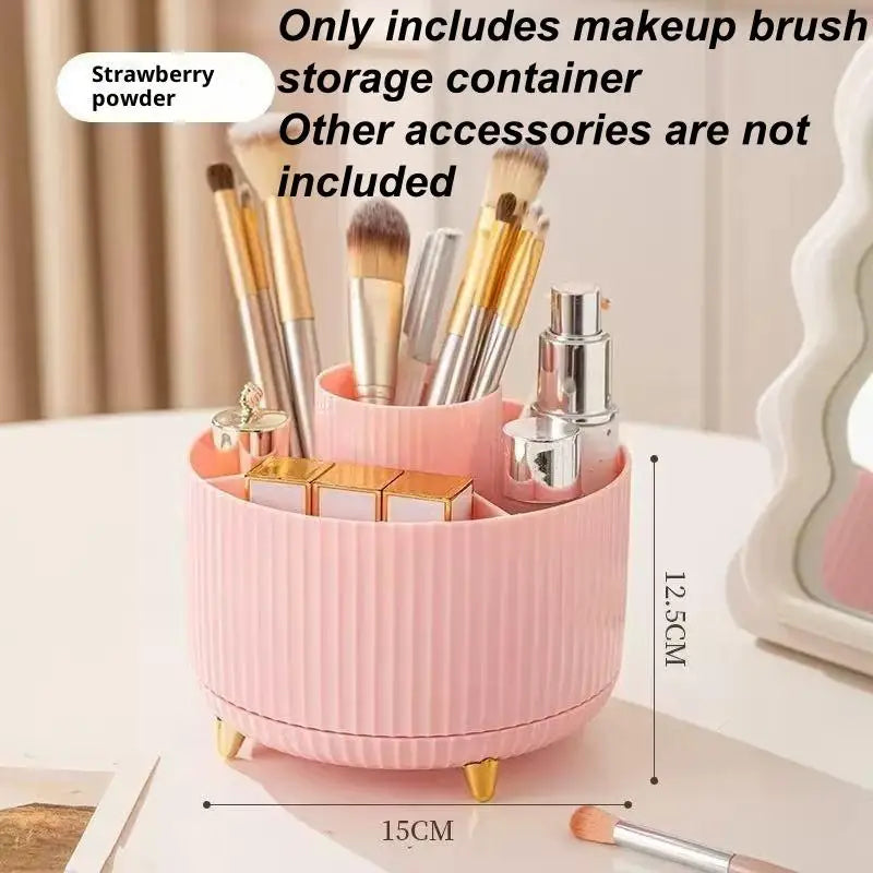 1Pcs 5 Slot Cosmetic Organizer 360° Rotating Makeup Brush Holder For Nail Polishes Skincare Perfumes Desktop Vanity Storage Oasis Select Pink