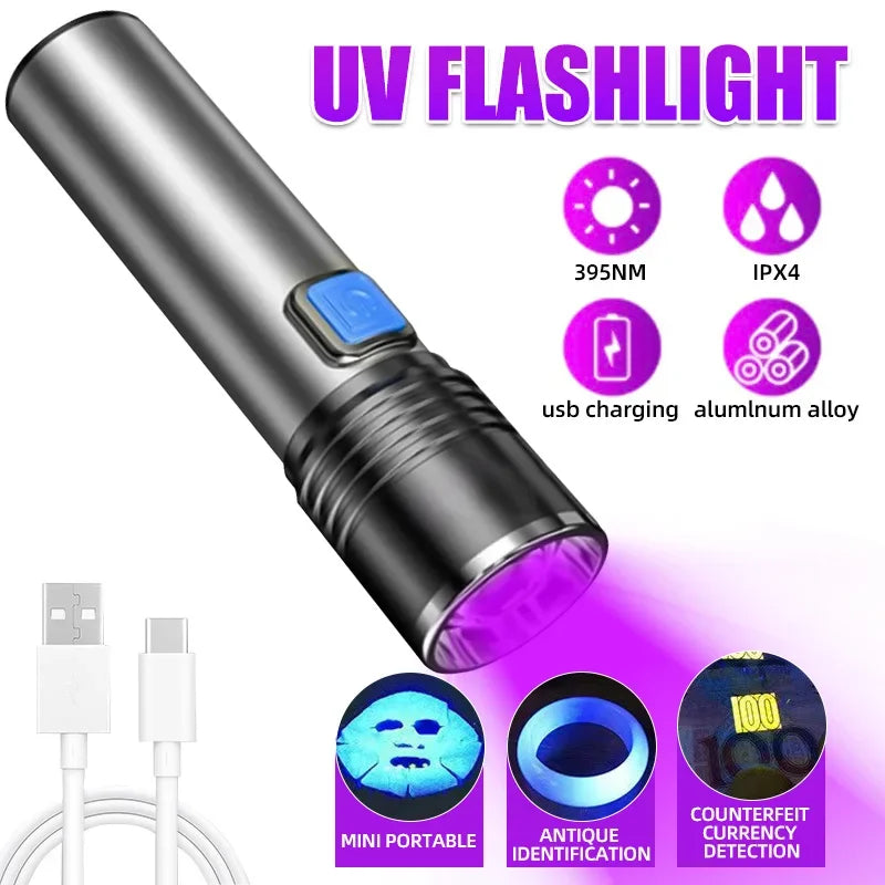 395nm UV Blacklight Flashlight | USB Rechargeable, Waterproof