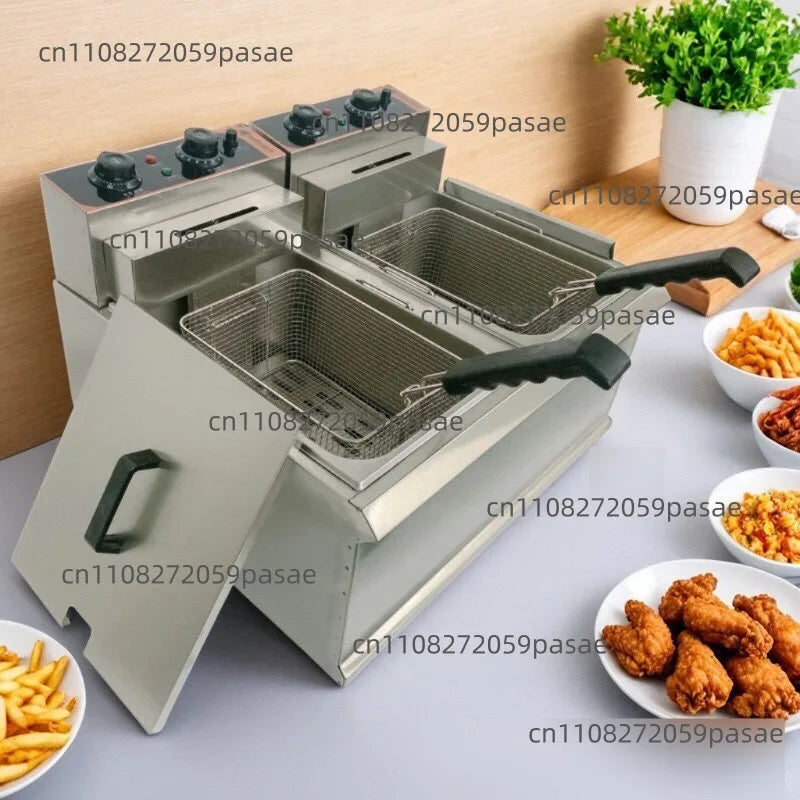 Double Burner Commercial Deep Fryer – Dual 17L Tanks & Temp Control