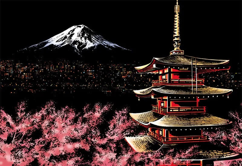 Scratch Painting Paper ,City Series Night Scene,Scratch Painting Creative Gift,Scratch board for Adult and Kids,with 4 Tools Oasis Select Mount Fuji