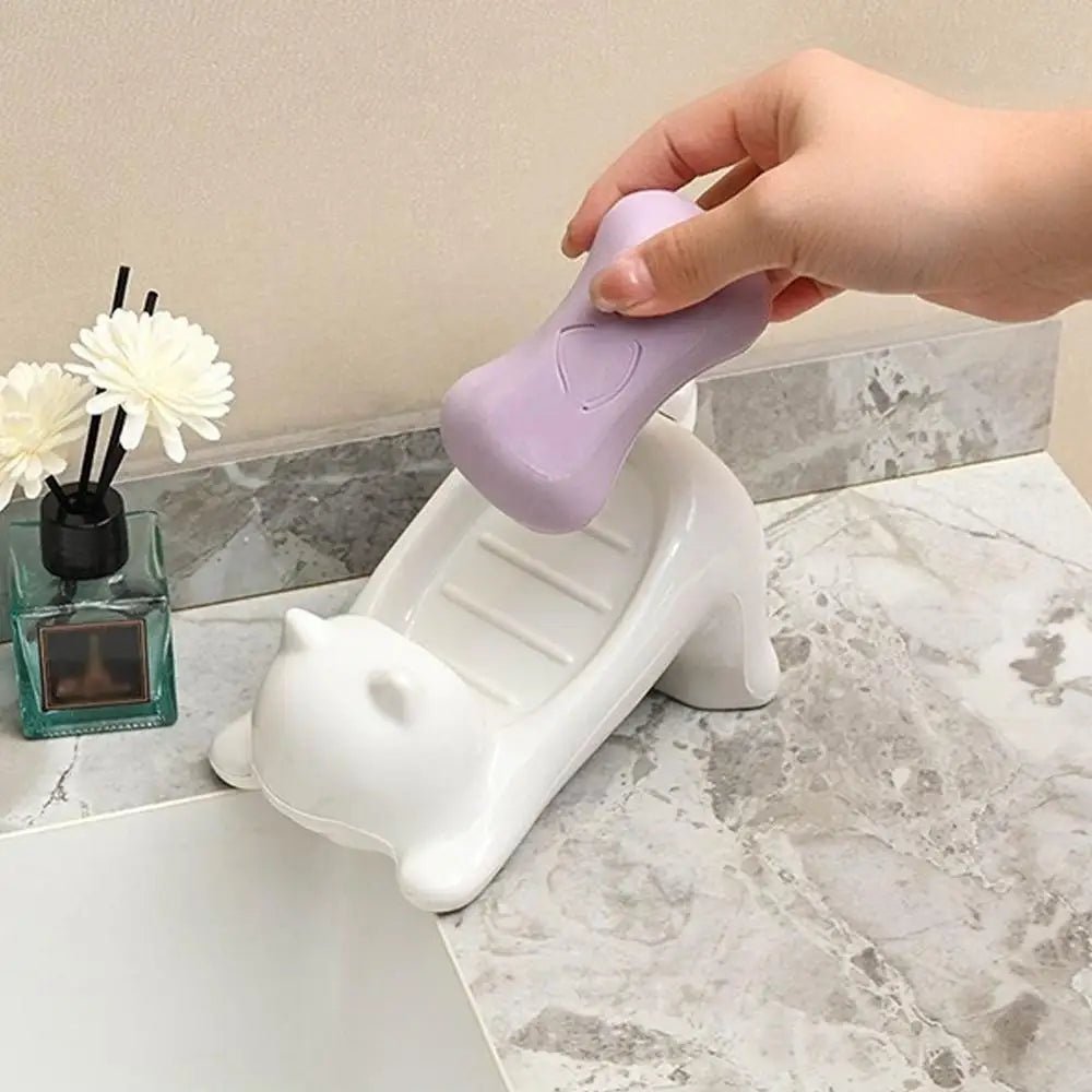 Cat-Shaped Soap Dish with Drainage – Cute Bathroom Accessory