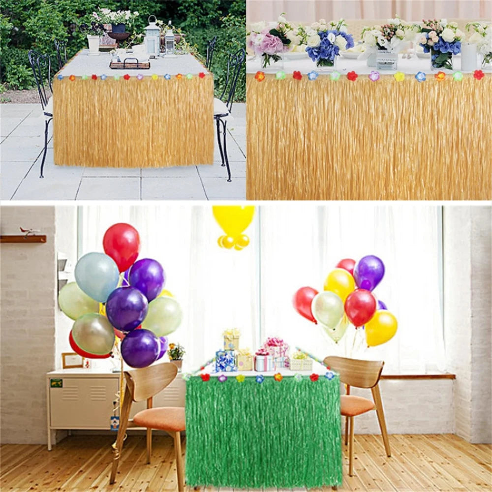 100X60CM Tropical Luau Grass Table Skirt Luau Party Tiki Hawaii Theme Summer Beach Birthday Party Decor Outdoor Hanging Ornament Oasis Select