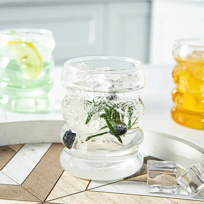 2/3PCS Beverage Glasses Wave Shape Vintage Glass Cups Ripple Threaded Cold Drink Coffee Cup for Milk Juice Champagne Cocktail Oasis Select