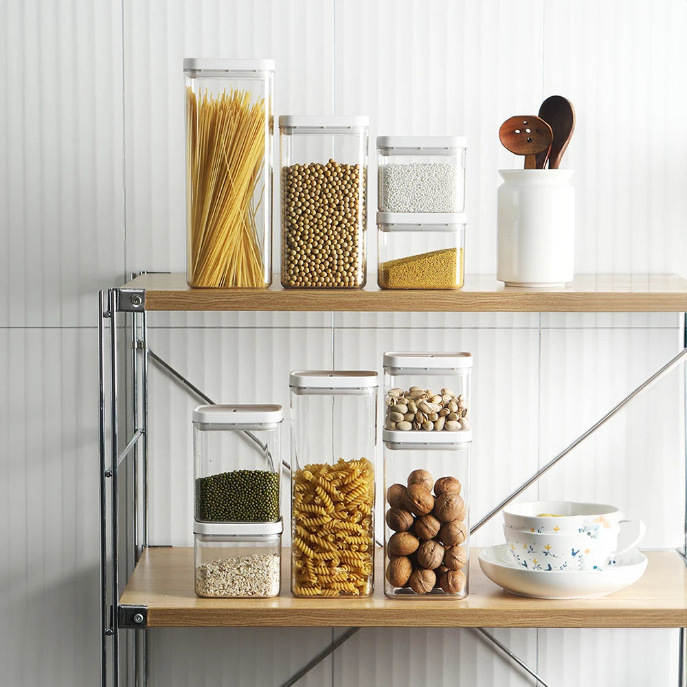 Clear Plastic Storage Jar with Airtight Seal for Kitchen Snacks Cereals Beans Oasis Select