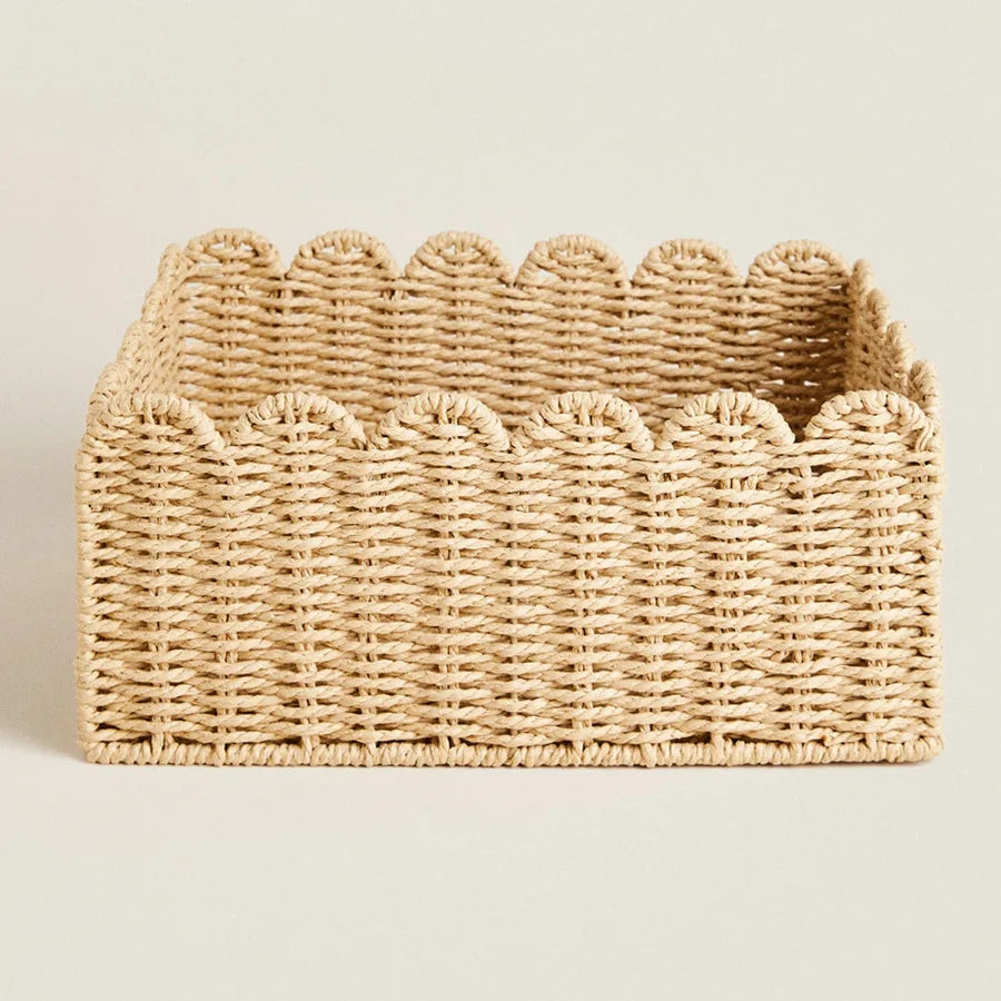 Paper Rope Woven Storage Basket Large Capacity Household Clothes Sundries Desktop Snacks Toys Tidy Kitchen Storage Basket Oasis Select Khaki paper rope 24x24x14CM