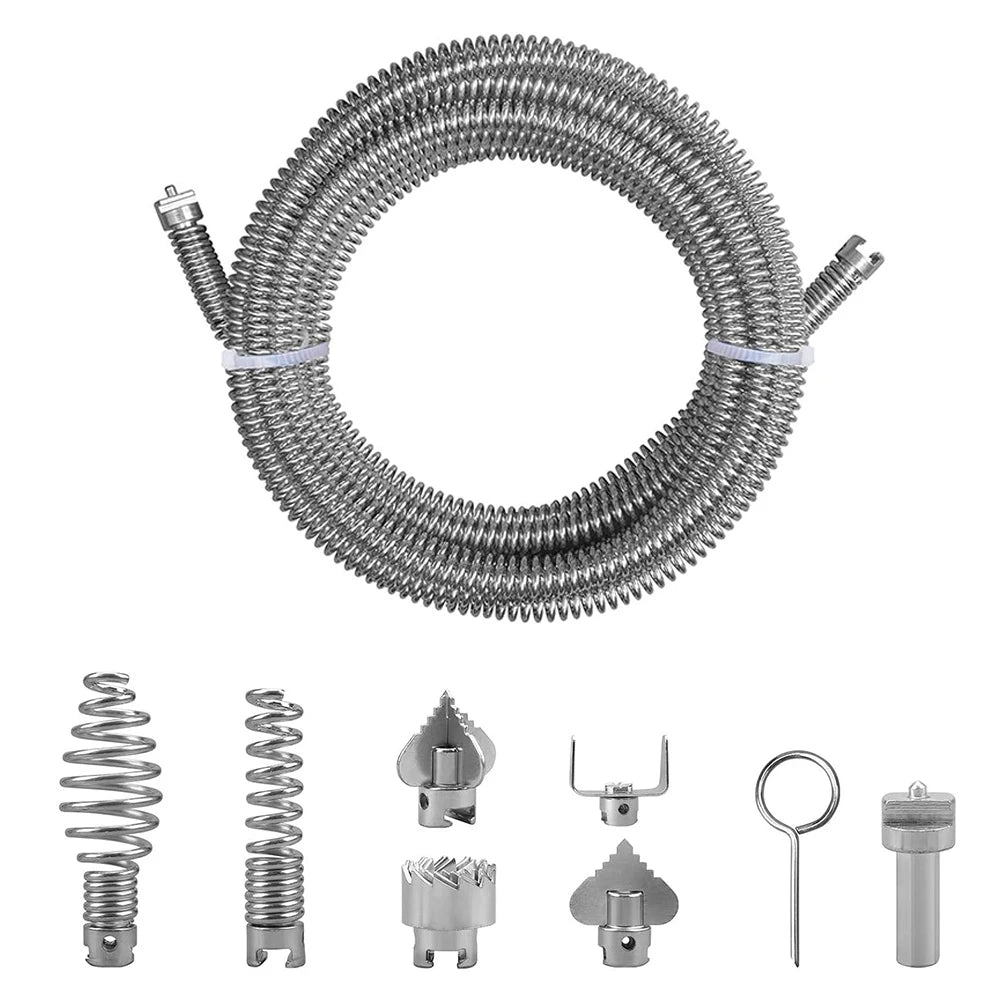 Pipe Cleaning Spiral With 6 Interchangeable Cutting Heads Pipe Unclogging Tool For Electric Pipe Cleaning Machine Oasis Select