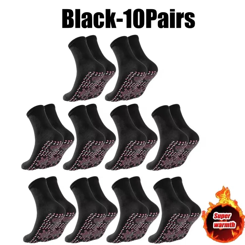 1-10pairs Unisex Self Heated Health Care Warm Socks Tourmaline Magnetic Therapy Foot Sox Relief Pression Sports Thermal Sock Oasis Select 10pair-Black One Size