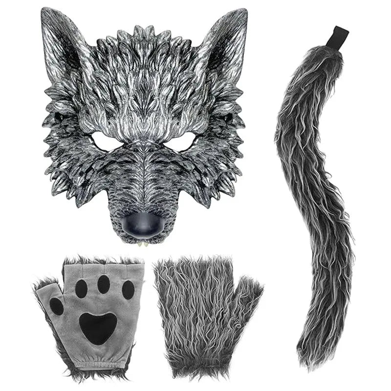Wolf Costume Halloween Dress-Up Accessories Kit for Adults Kids Gifts Party Props Headwear Accessories Oasis Select Set 3