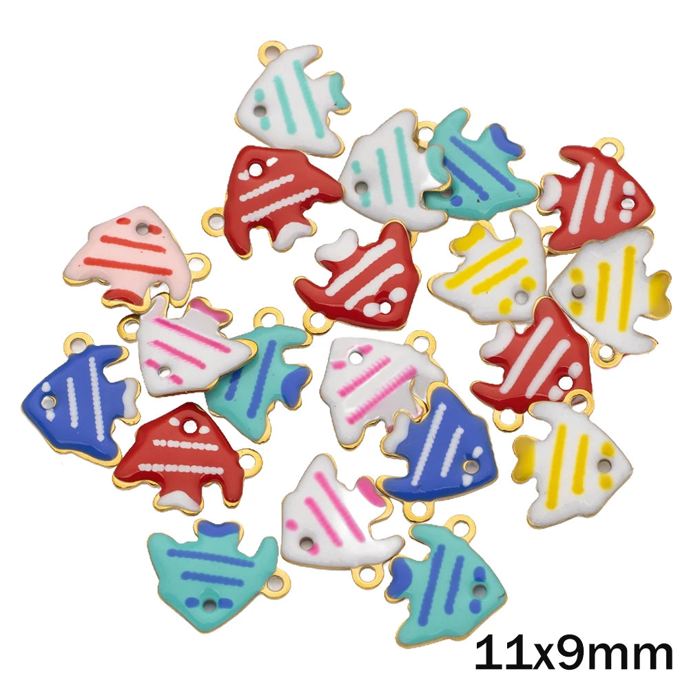 20pcs Gold Stainless Steel Moon Heart Star Fish Charms Enamel Pendant for Jewelry Making Findings DIY Necklace Bracelet Bulk Oasis Select B Fish