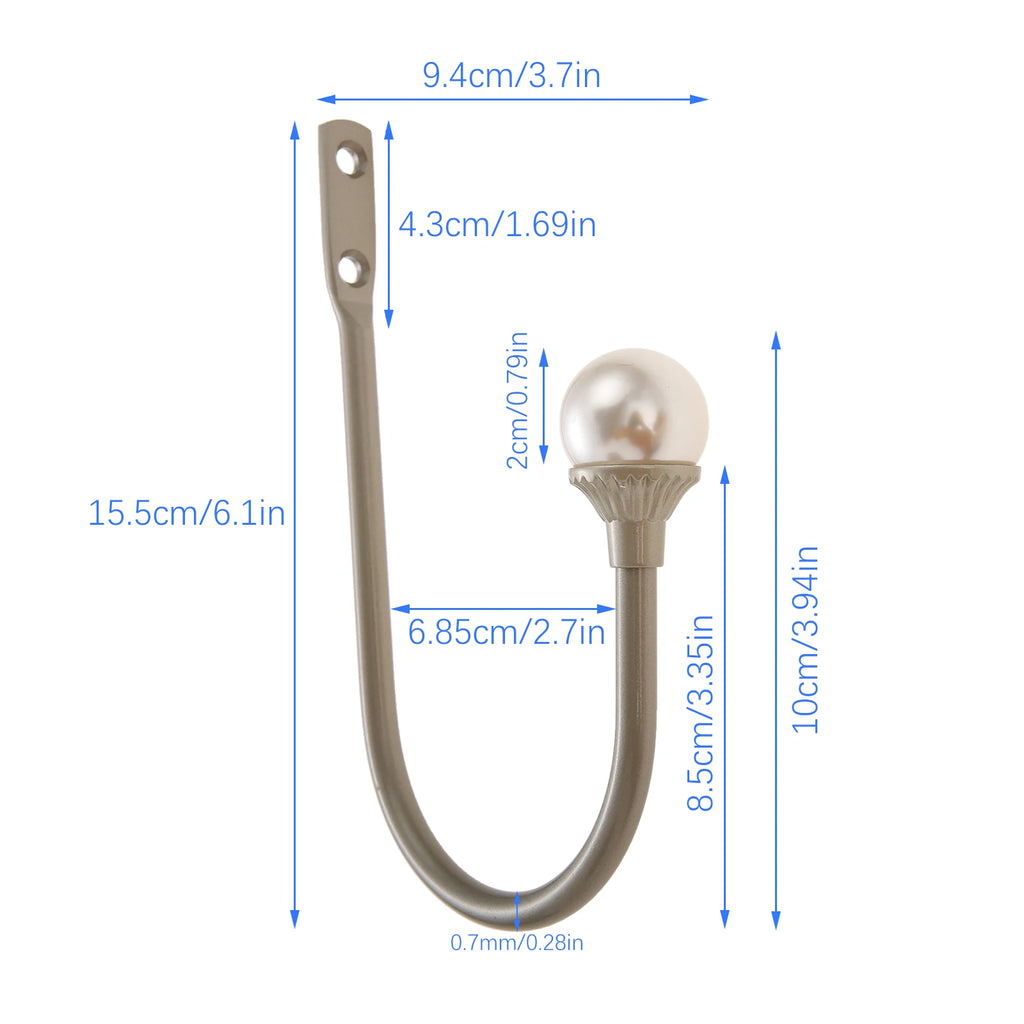 2pcs Wall Mounted Curtain Holdbacks,Premium Iron Alloy & Pearl,U-Shaped Elegant Design,Easy Install for Home Office Silver Oasis Select