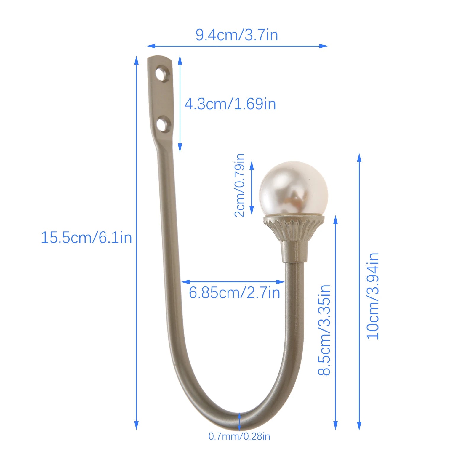 2pcs Wall Mounted Curtain Holdbacks,Premium Iron Alloy & Pearl,U-Shaped Elegant Design,Easy Install for Home Office Silver Oasis Select