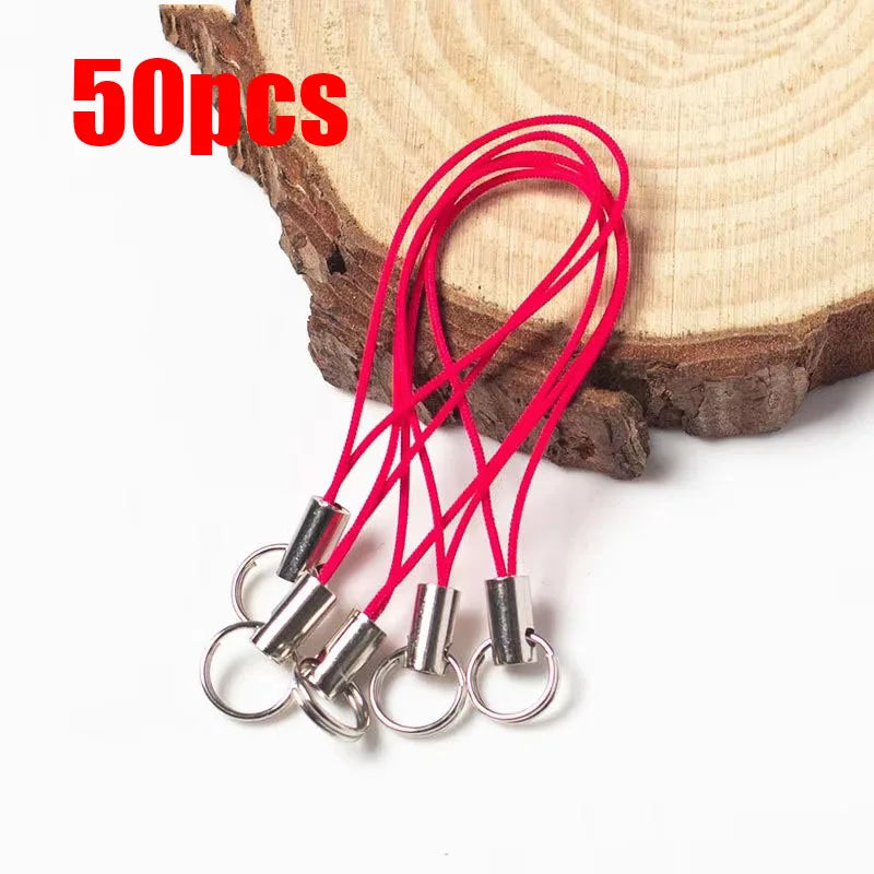 50/100pcs Wire Cord Mobile Phone Craft Pendant Lanyard DIY Handmade Materials Key Ring DIY Toys Pendant Clips Lanyard Accessorie Oasis Select 50pcs Rose red