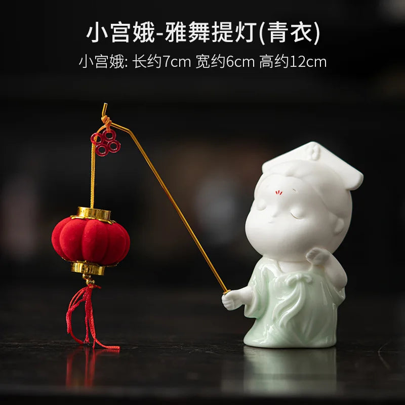 Cute Little Palace Maid Incense Burner Ornament New Chinese Style Ceramic Tang Dynasty Female Living Room Home Oasis Select with Lantern qingyi
