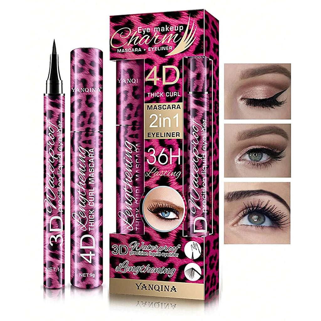 YANQINA 4D Waterproof Eyeliner Mascara & Eyebrow Pencil Set