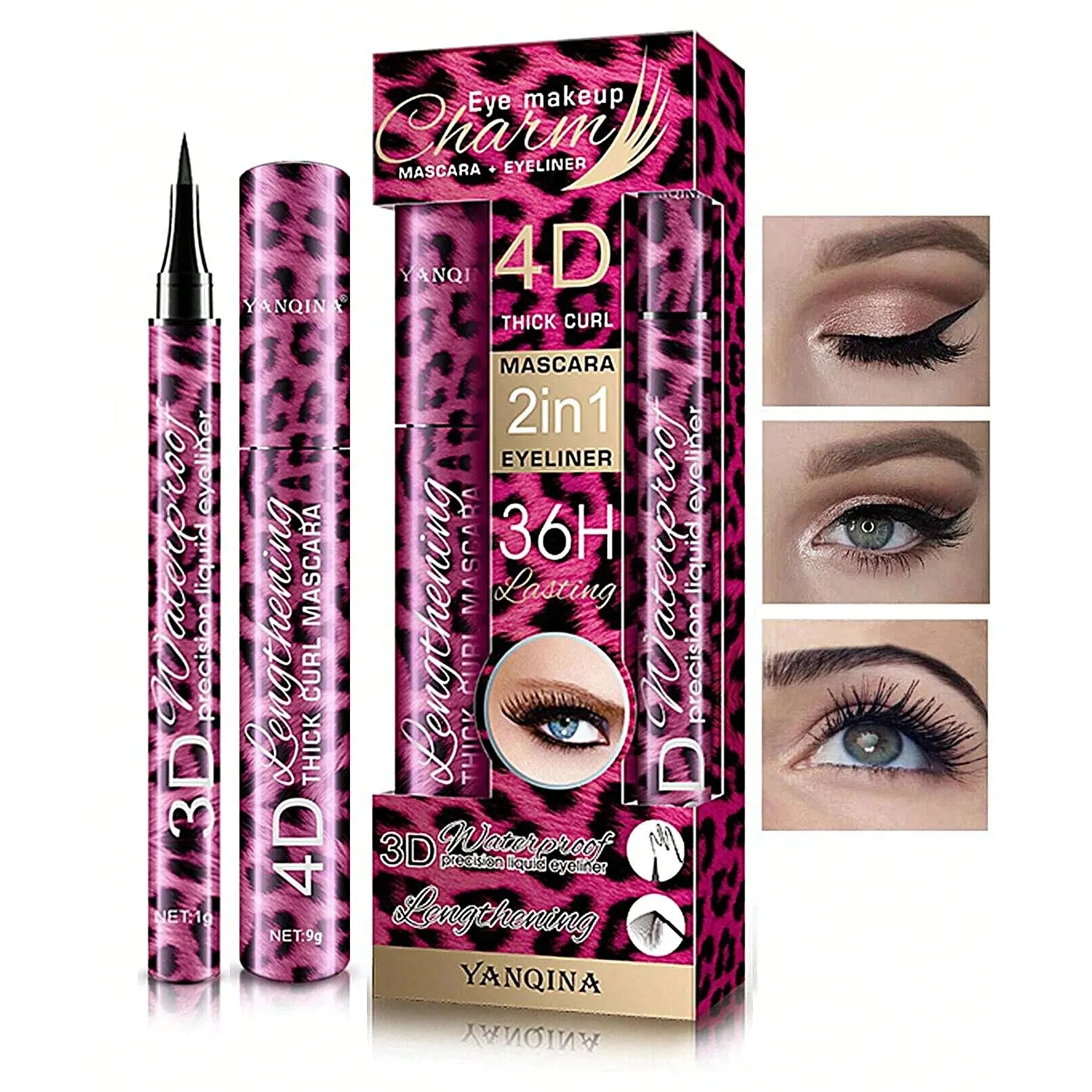 YANQINA 4D Waterproof Eyeliner Mascara & Eyebrow Pencil Set