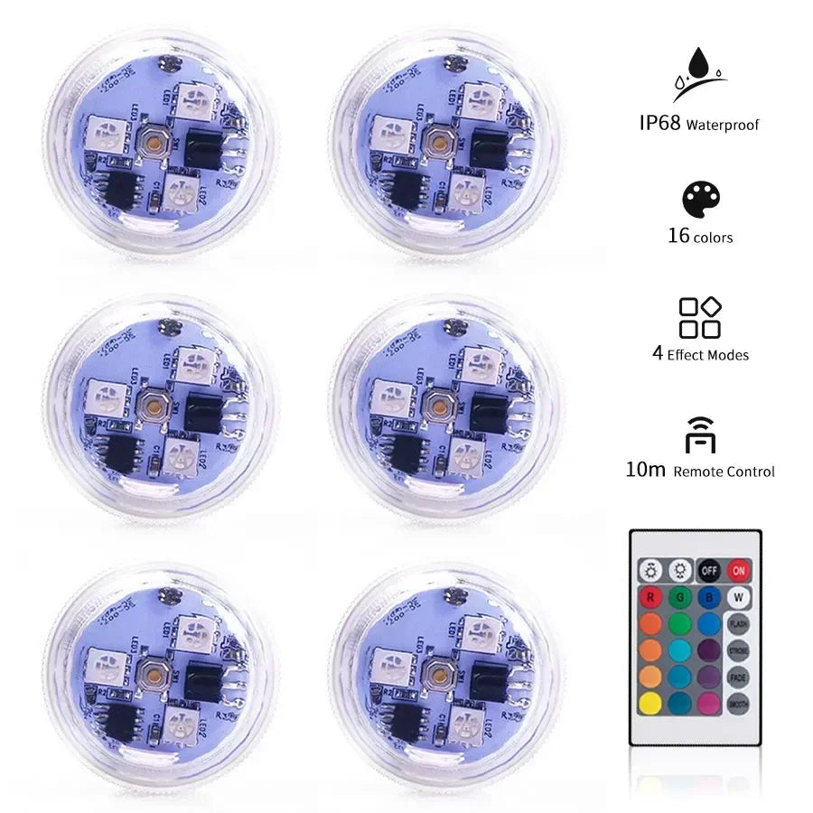 Submersible LED Lights with Remote Control RGB Changing Underwater Light Small Led Candle Light for Pool Party Wedding Decor Oasis Select 6 Lamps 1 Remote