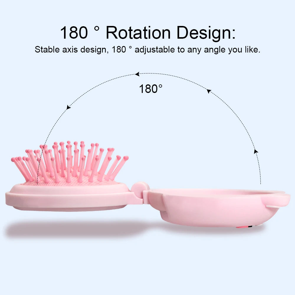 Mini Folding Hair Brush with Mirror – Portable Travel Comb