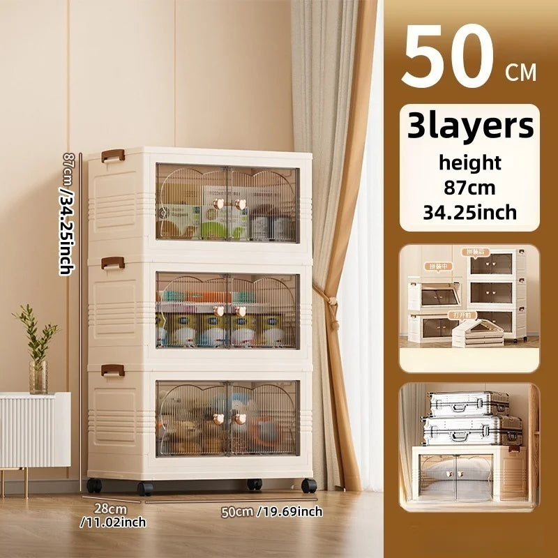 Double-Door Foldable Storage Box Portable Multi-Size Organizer Space-Saving for Living Room Bedroom Study No Assembly Required Oasis Select 3 Layers Tawny