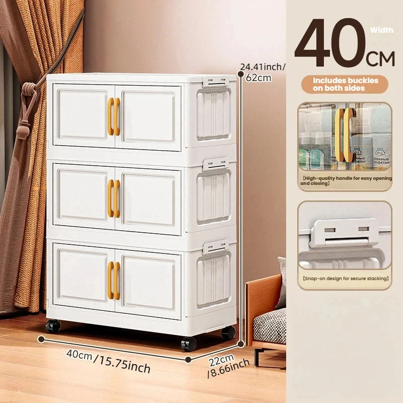Double-door living room storage cabinet, folding floor-standing storage box, no installation required, simple storage cabinet Oasis Select 40cm-3 layers-white
