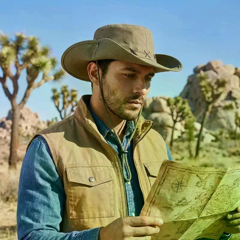 Wide Brim Retro Western Cowboy Hat Unisex Sun Protection Outdoor Hiking Camping Fishing Hat with Adjustable Chin Strap Oasis Select