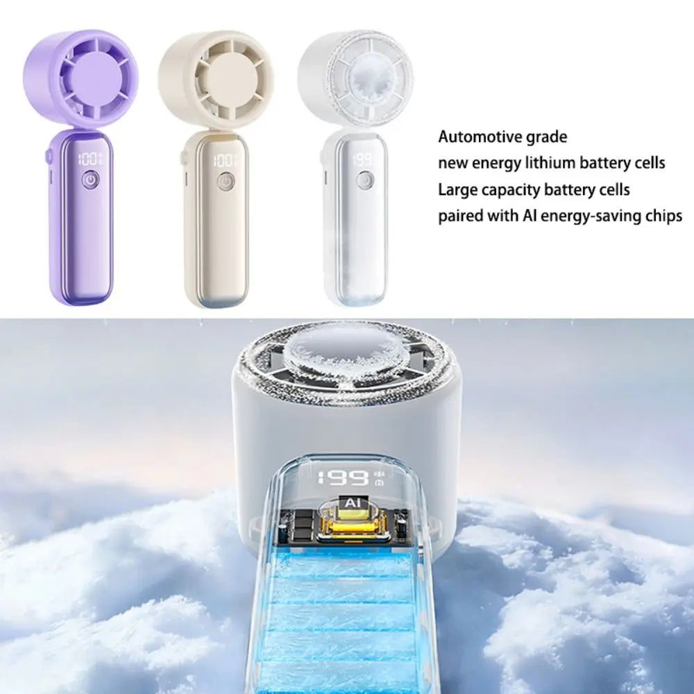 USB Rechargeable Mini Handheld Fan Ultra-Quiet Semiconductor Cooling Small Electric Fan Digital Display Powerful Wind Oasis Select