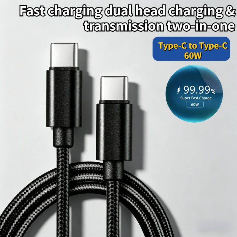 60W 5A USB C to Type C fast charging data cable USB Type C to Type-C nylon braided fast charging charger adapter cable 1m 3m Oasis Select