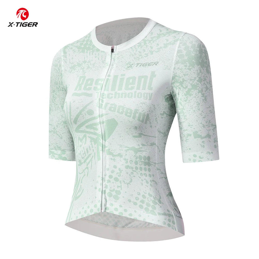 X-TIGER Cycling Jersey Women High Quality Breathable Bicycle Race Tops Short Sleeve 3 Pocket Fashionable MTB Road Bike Jersey Oasis Select Green Asian-M