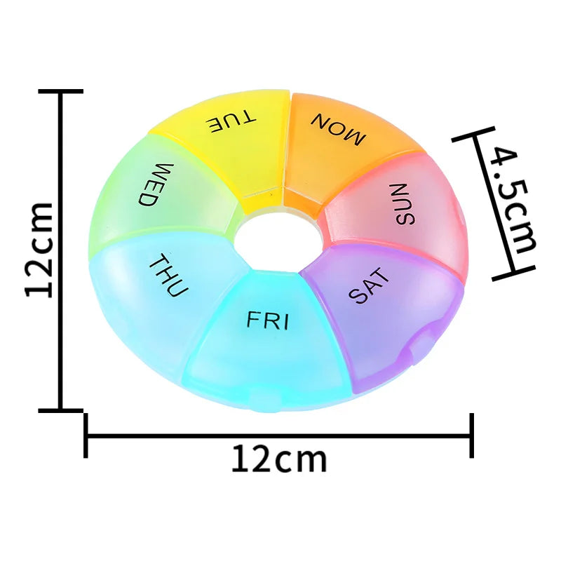 1Pcs Round Pill Case Plastic 7 Days Weekly Tablet Candy Box Portable Storage Tablet Holder Travel Organizer Pill Container Oasis Select