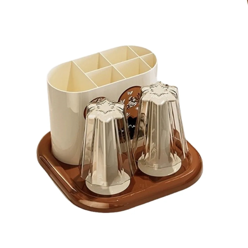 Retro Toothbrush And Toothpaste Holder Classical No-Slip Base Toothbrush Rack All-in-One Durable Toiletry Storage Box Oasis Select Brown