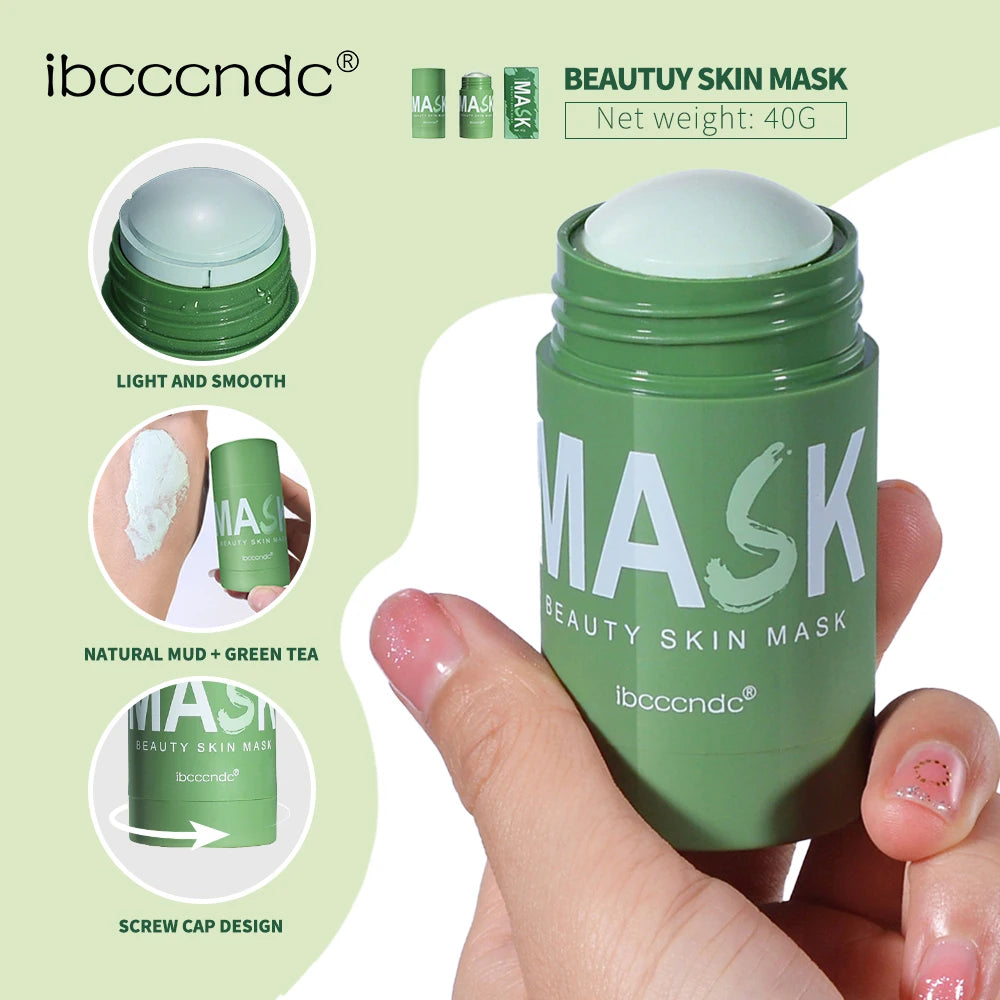 40g Face Clean Mask Green Tea Extract Cleansing Stick Deep Moisturizing Remove Blackhead Film Smear Refreshing Oil Control Mask Oasis Select