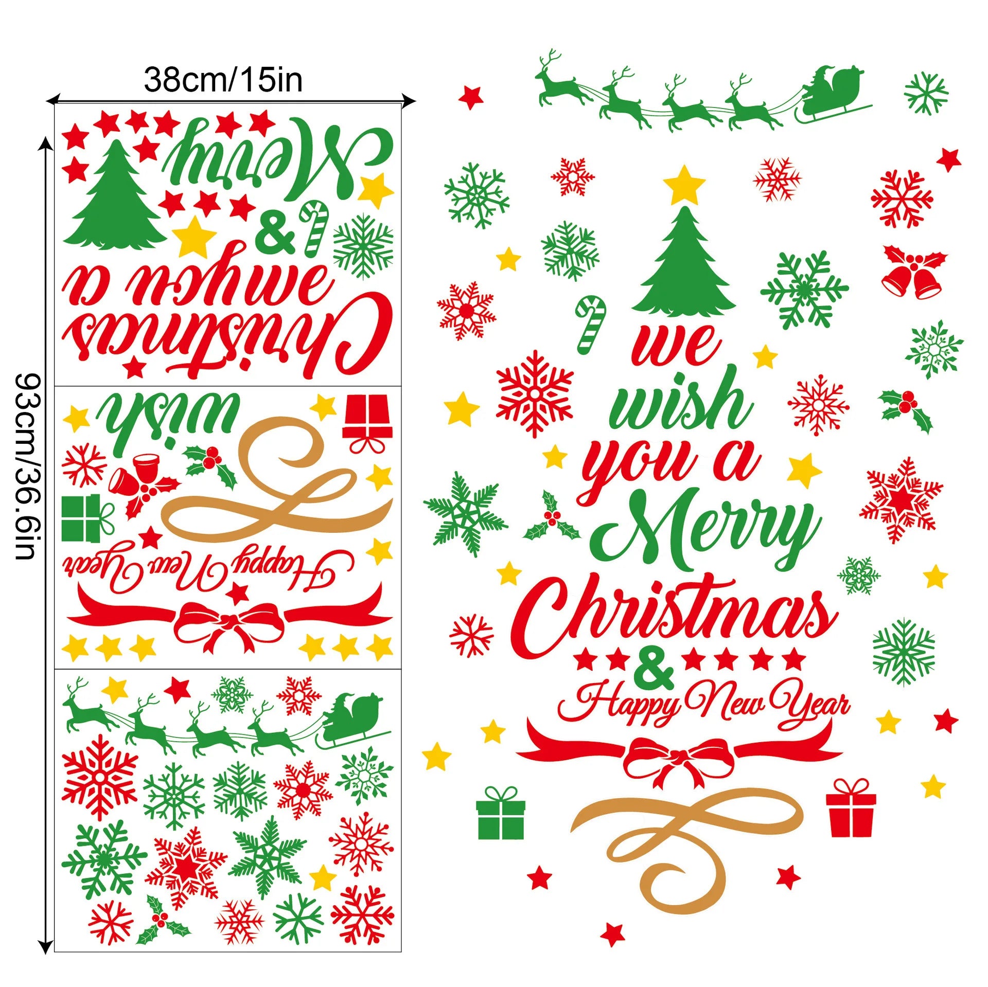 Christmas Wall Stickers Xmas Tree Candy Snowflake Pattern Self-adhesive PVC Sticker New Year Party Wall Window Decoration Decals Oasis Select B