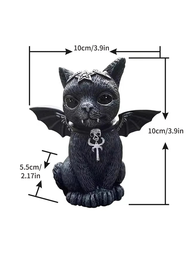 Black Cat Witch Figurine | Hand-Painted Halloween Desk Ornament