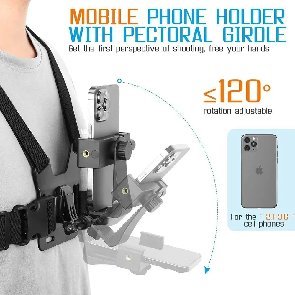 Sport Camera Chest Strap Holder, Adjustable Phone Clip Holder, Mobile Phone Clip Holder with Chest Strap Fixation Bracket Oasis Select