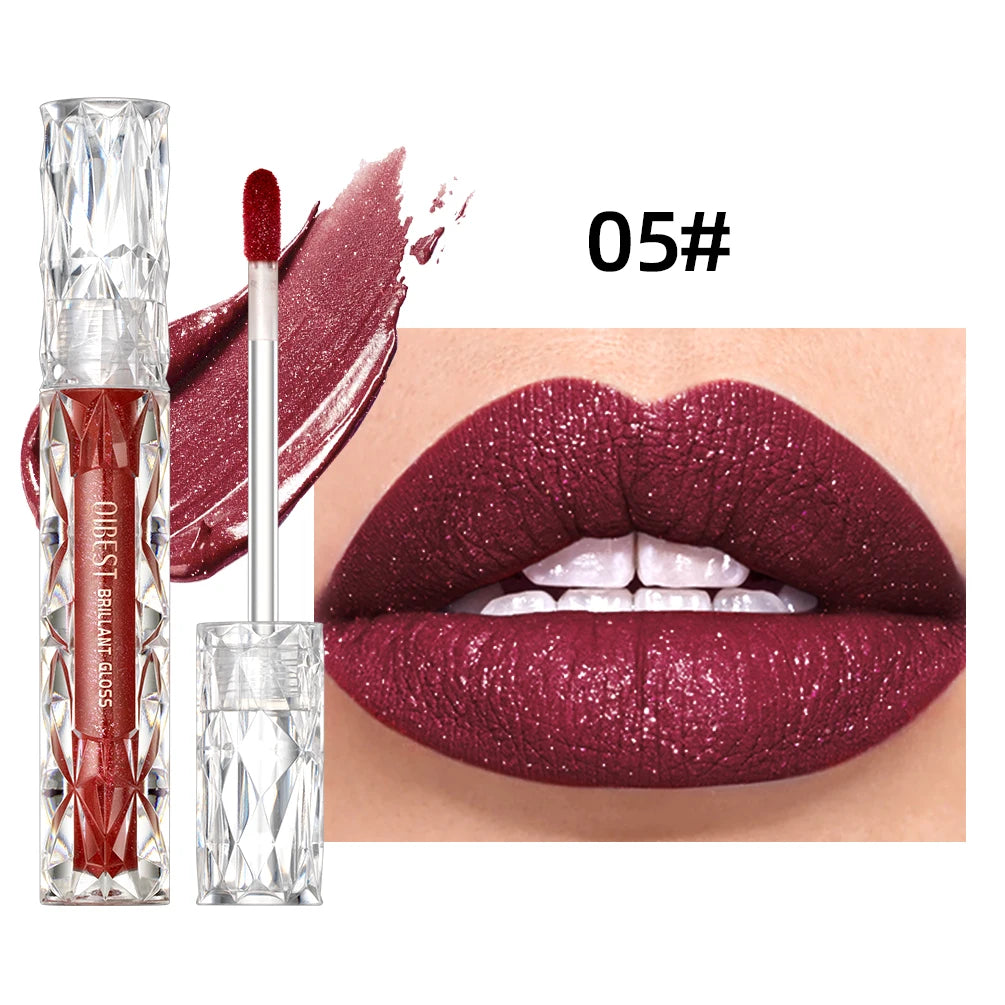 QIBEST Diamond Glitter Lip Gloss – Shimmer Matte Liquid Lipstick