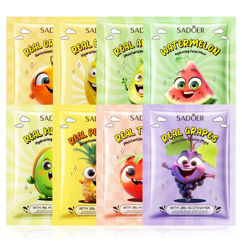 SADOER Fresh Fruit Face Mask 8pc – Hydrating & Brightening Sheet Face Mask Oasis Select Each 1pcs