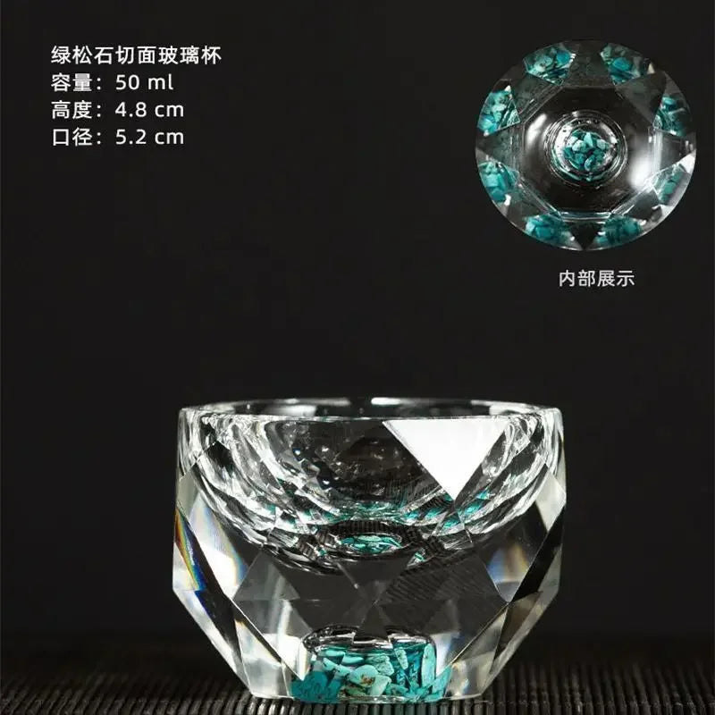 Creative Glass Tea Cup Faceted Master Cup Turquoise Gold Foil Household Diamond Crystal Fantasy Glass Cup Oasis Select Green 50ml